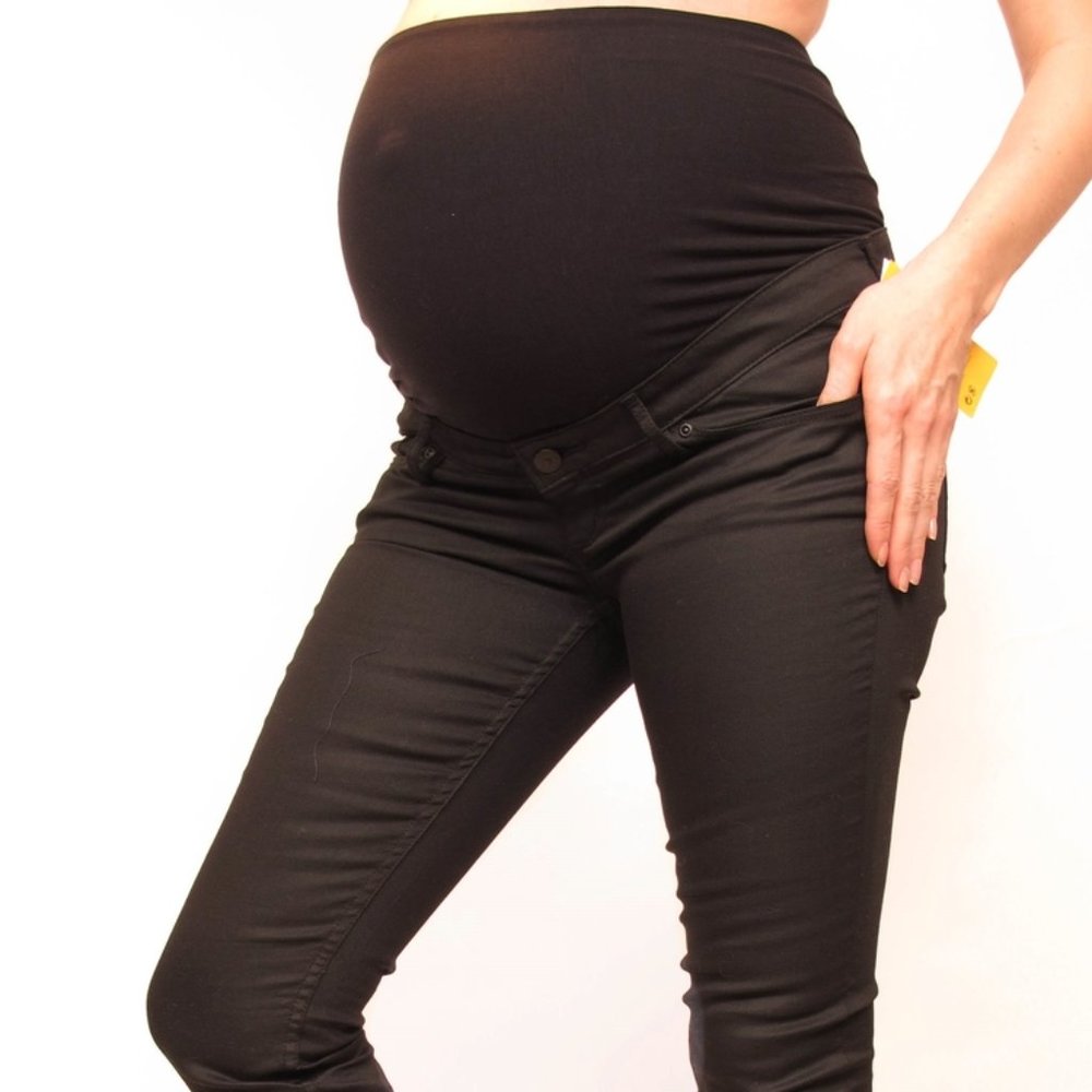 H&M MAMA Black Waxed Skinny Maternity Jeans